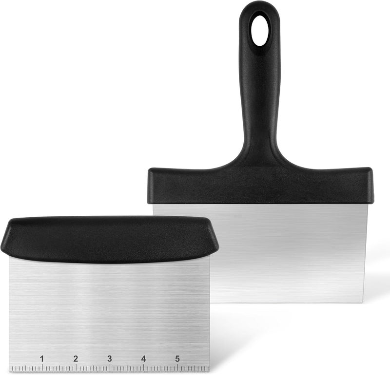 HANWRAPS Grill Scraper&Bench Scraper Set，Food Scraper with Handle for Blackstone, Flat Top Grill Cleaning，Premium Stainless Steel Dough Cutter with Measuring Scale for Pastry,Cake,Pizza,Bread,Cooking - Image 1